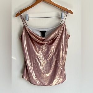 The Limited Metallic Rose Gold Cowl Neck Camisole Sz L BRATZ Club Going Out Edgy